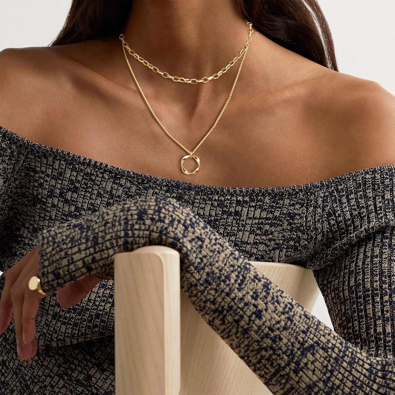 OGD Store Layered CZ Rondelle Pendant Necklaces for Women, 14K Gold Plated Trendy Mariner Chain Dainty Circle Rondelle Pendant Choker Necklace for Women Two-Toned Cubic Zirconia Gold Necklace - Image 4